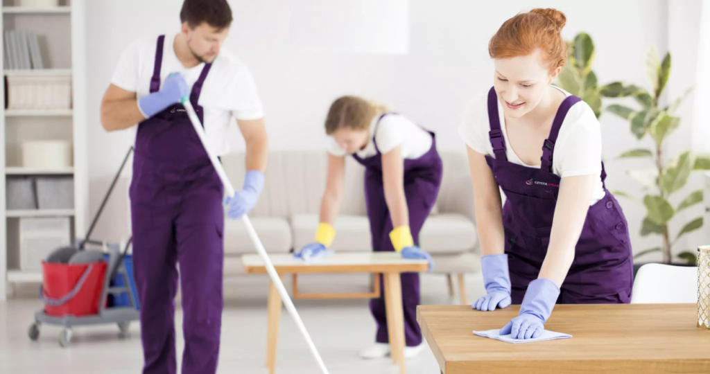 firma sprzątająca podczas sprzątania mieszkania