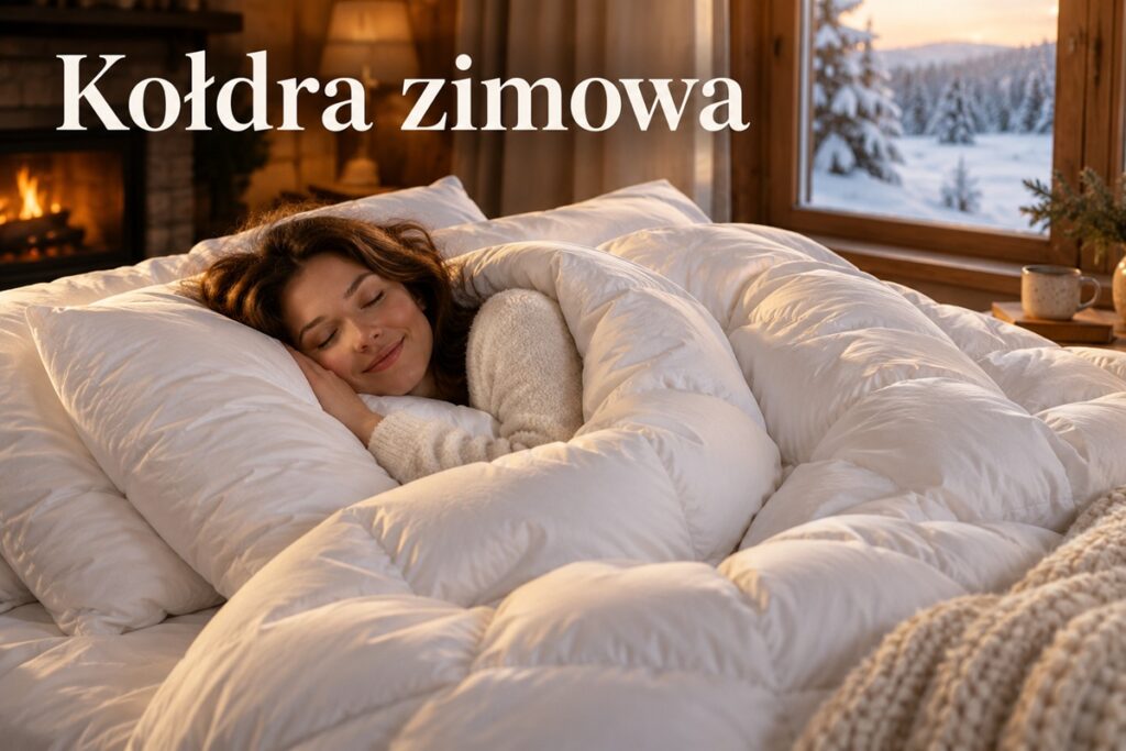 kobieta leżąca w łóżku otulona ciepłą zimową kołdrą